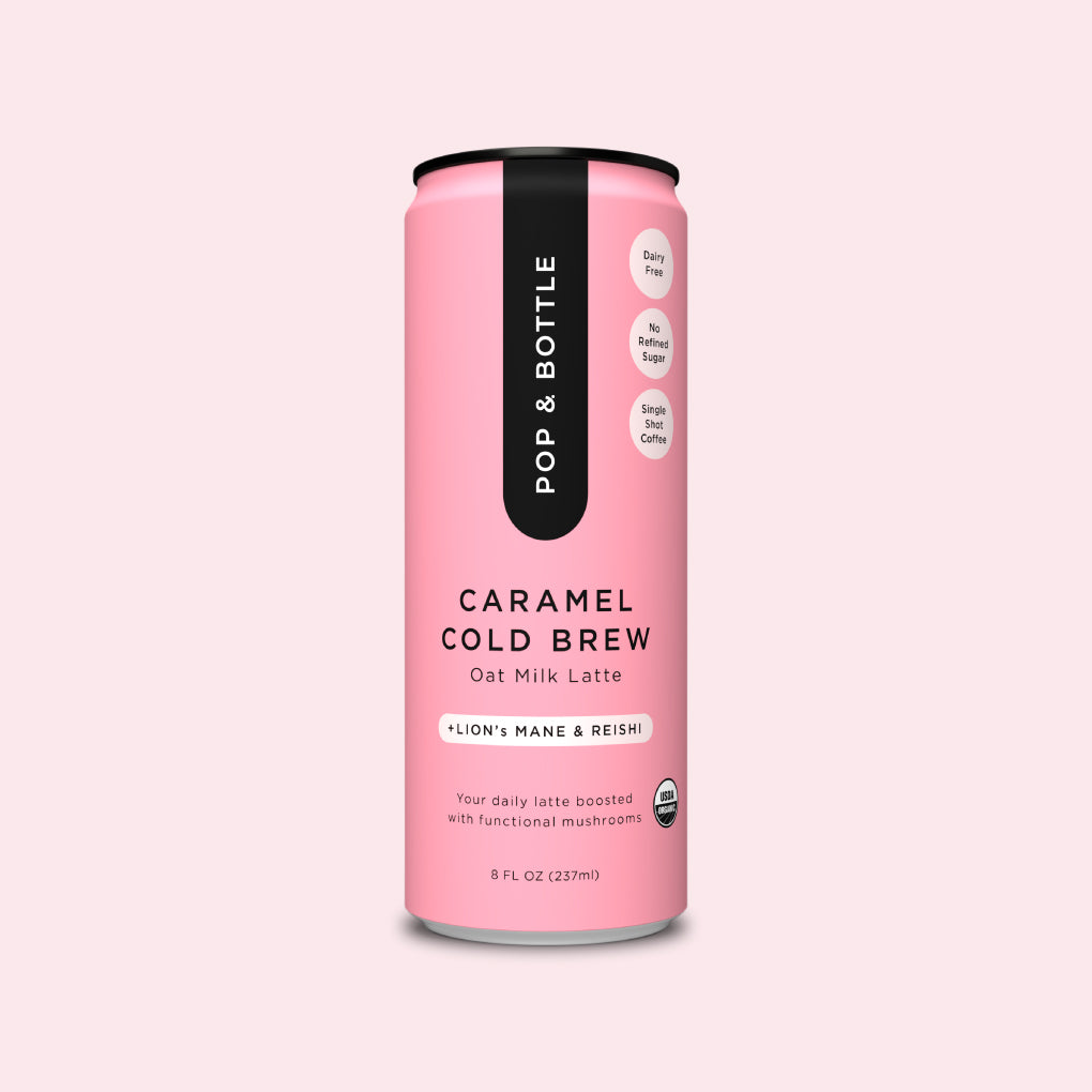 Pop & Bottle Caramel Cold Brew Oat Milk Latte + Lion's Mane and Reishi